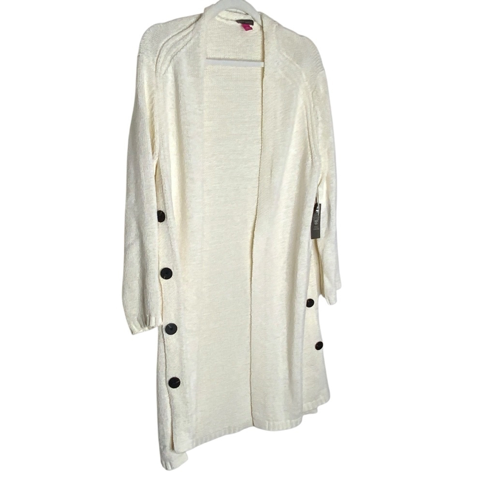 Vince Camuto cream color open front sweater with side buttons. Size M NWT - Picture 3 of 6